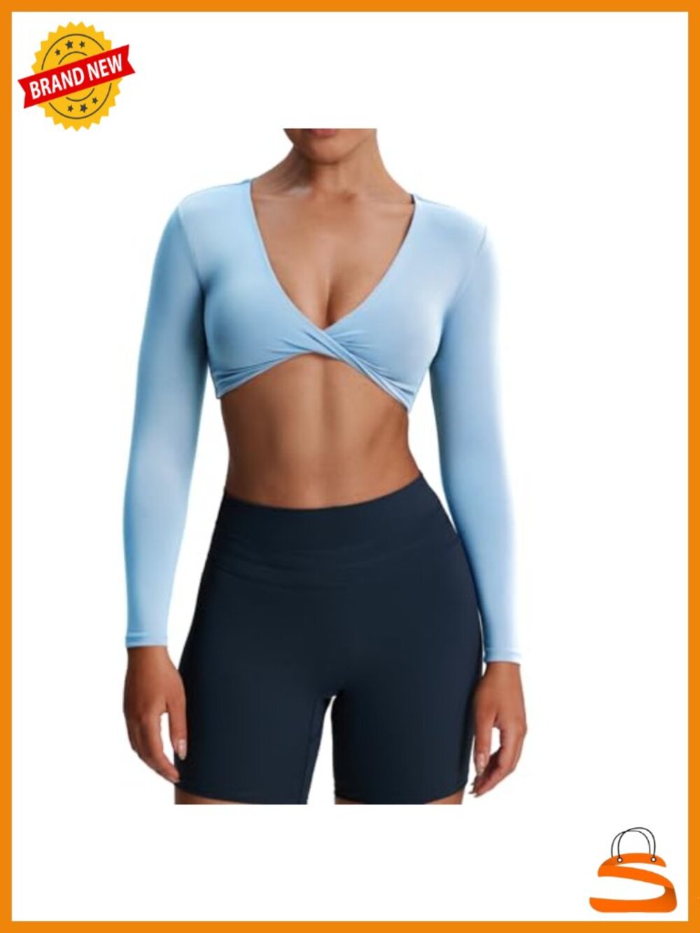 Long Sleeve Crop Top Deep V Twist Workout Tee